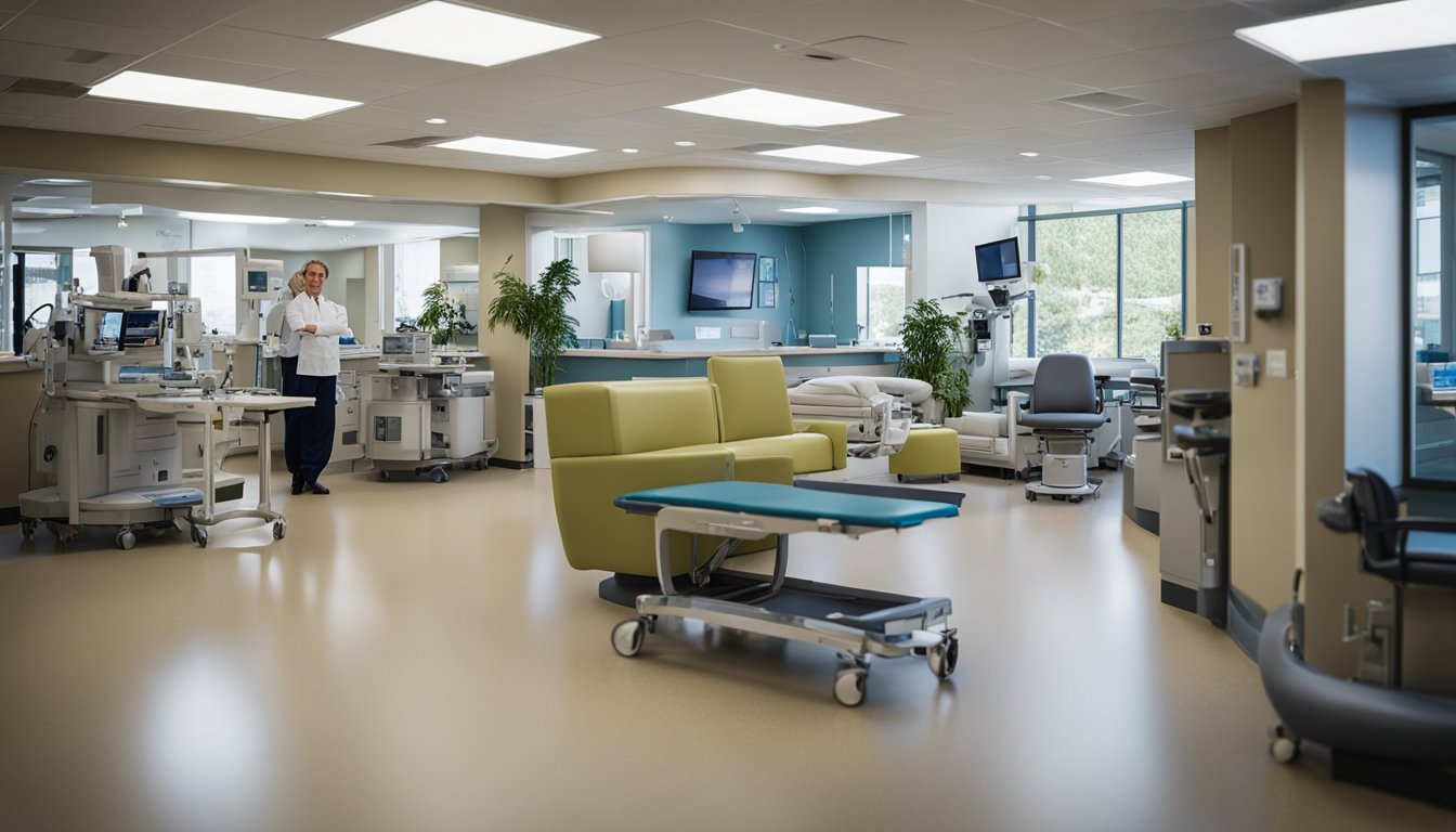 A bustling rehab floor at Evergreen Hospital in Kirkland, WA, where a multidisciplinary team works to restore trauma patients' abilities