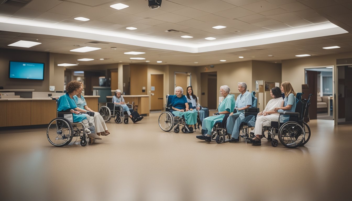 The rehab floor at Evergreen Hospital in Kirkland, WA, shows families and caregivers supporting patients in their recovery journey