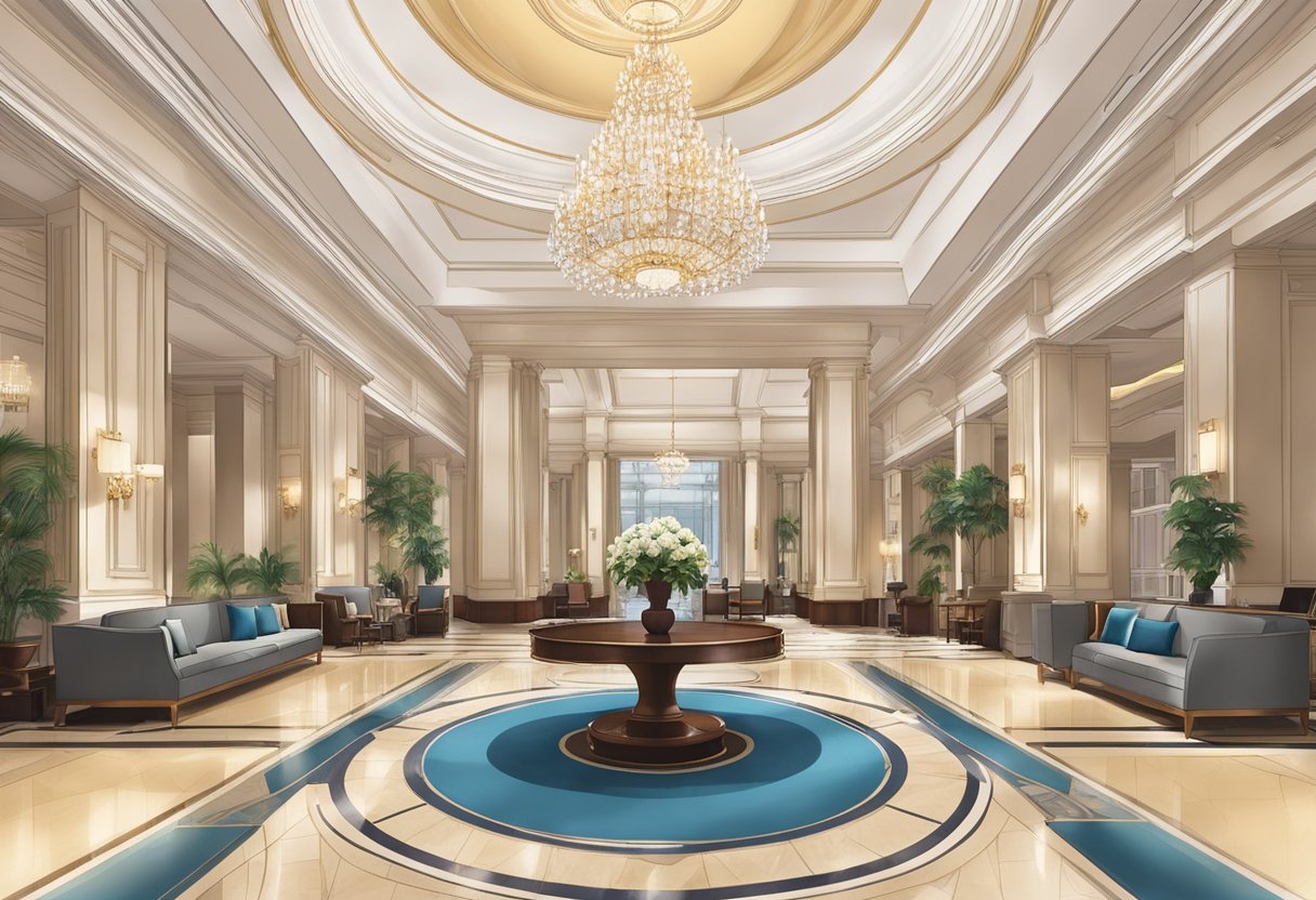 The lobby of Intercontinental Singapore, with elegant furnishings and a grand chandelier, welcomes guests to a luxurious and comfortable stay