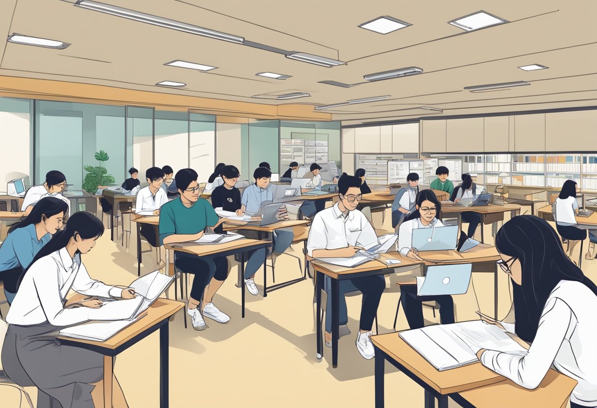 Students studying in classrooms, labs, and workshops at Singapore Polytechnic, with faculty leading discussions and demonstrations
