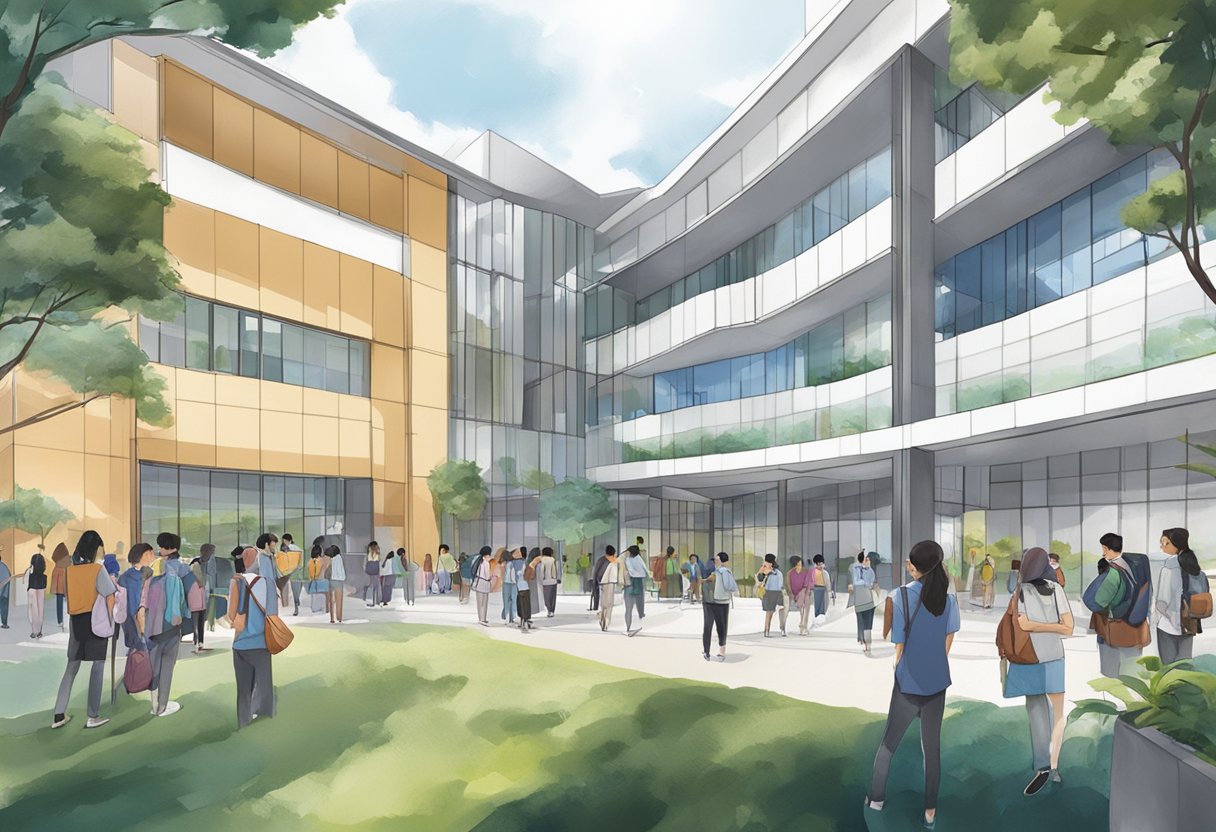 Students gather at the admissions office at Singapore Poly, while others explore various opportunities on campus