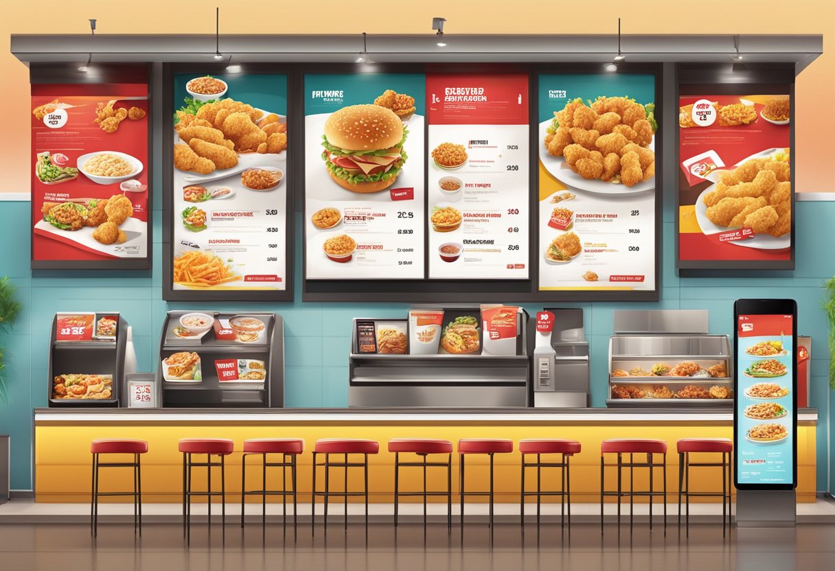 A colorful menu board with enticing promotions at KFC Singapore