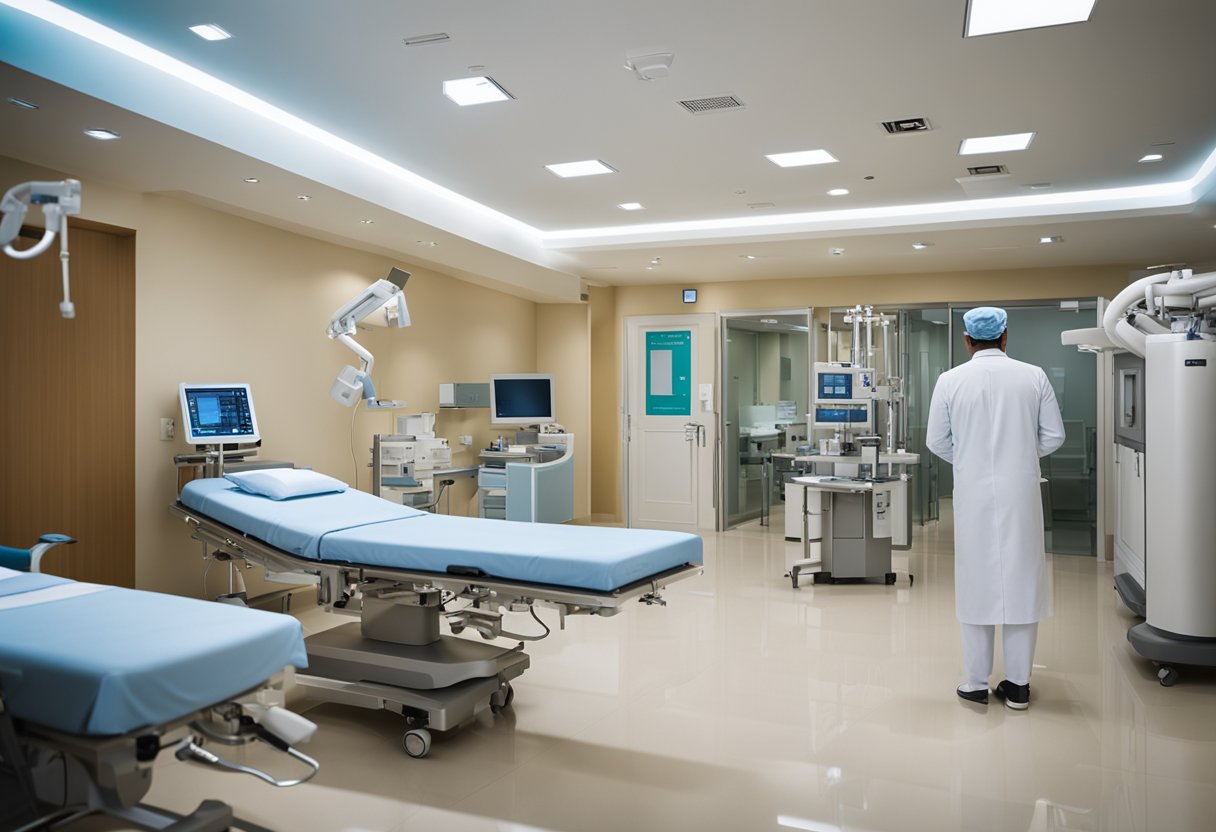 A modern healthcare facility in Dubai, with advanced medical equipment and a team of professional staff providing services to expats in 2024