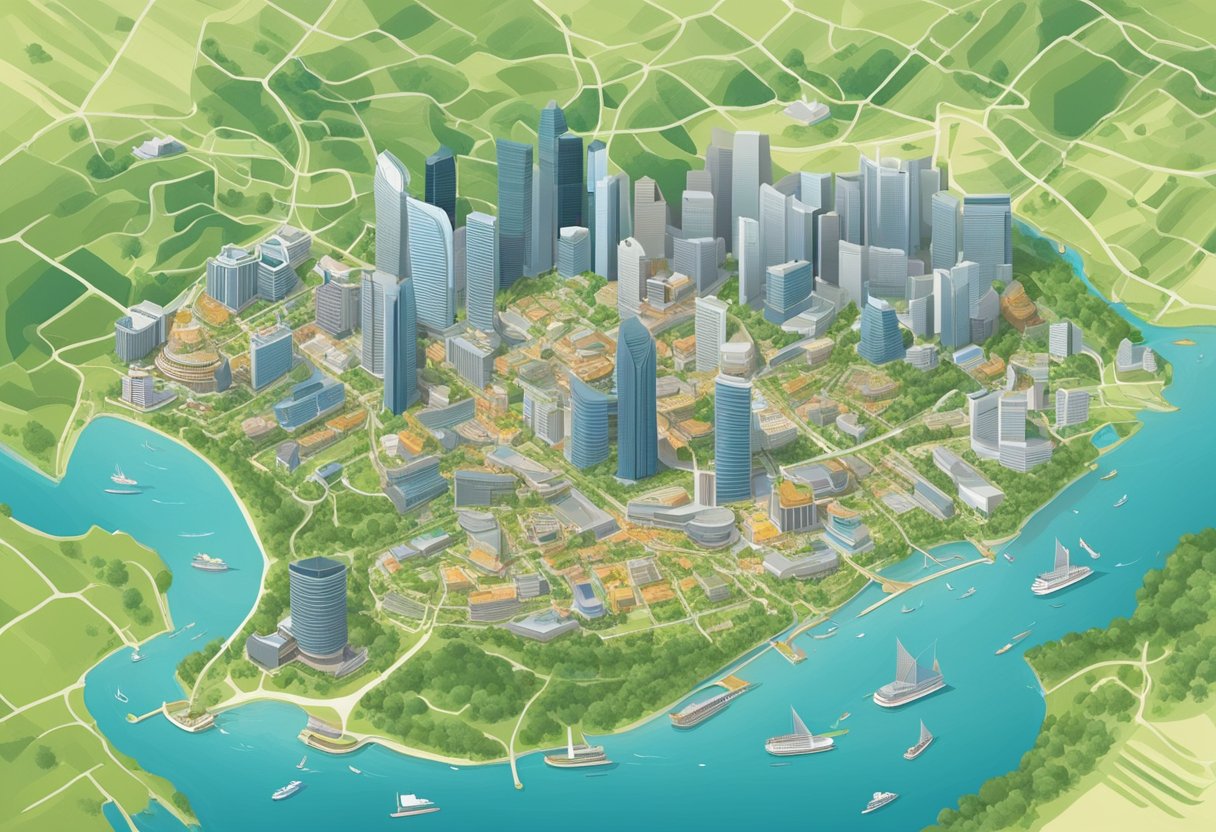 A detailed map of Singapore, showing its diverse geography and demographics