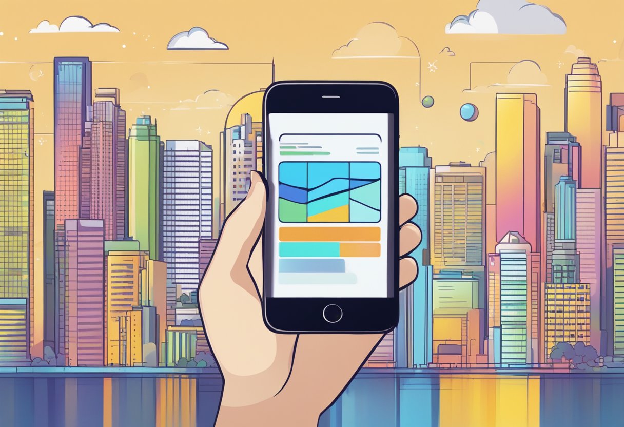 A hand holding a smartphone displaying "4D Results Singapore 4D" with excitement and anticipation