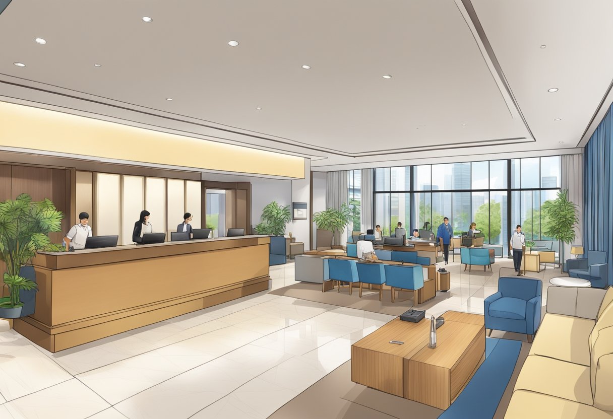 A bustling lobby with modern furnishings and a welcoming front desk at the Holiday Inn Express Singapore Orchard Road