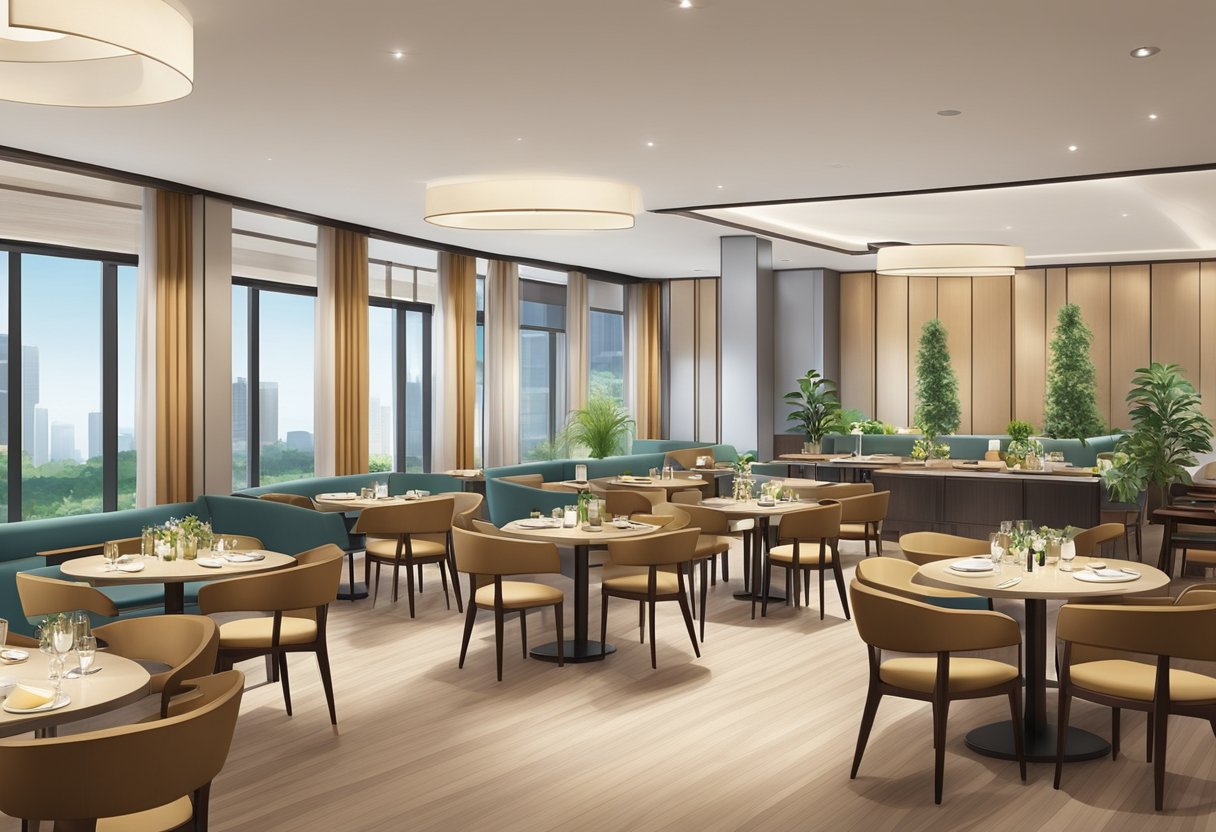 A bustling dining area with modern decor and comfortable seating at the Holiday Inn Express Singapore Orchard Road