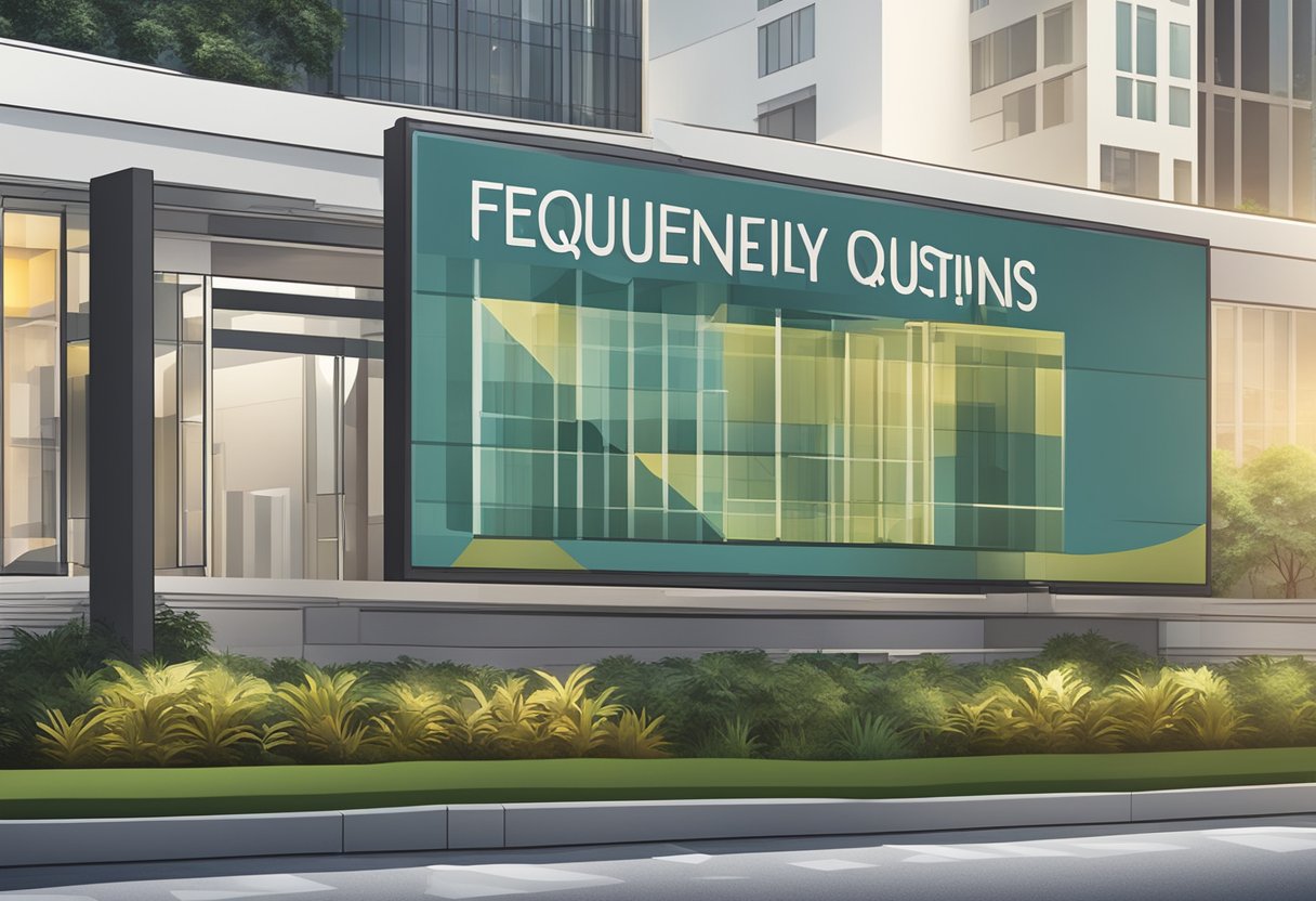 A signboard outside Oakwood Studios Singapore with the words "Frequently Asked Questions" displayed prominently