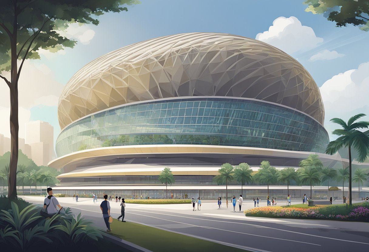 The Singapore Indoor Stadium stands tall, blending modern architecture with a rich history. The sleek lines and impressive structure showcase the city's dedication to both sports and entertainment