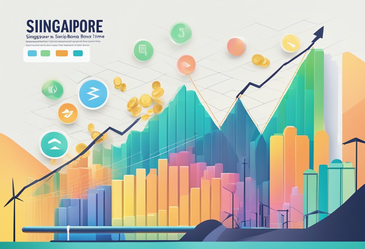 A colorful graph showing the growth of Singapore Savings Bonds over time, with a clear upward trend and the SSB logo prominently displayed