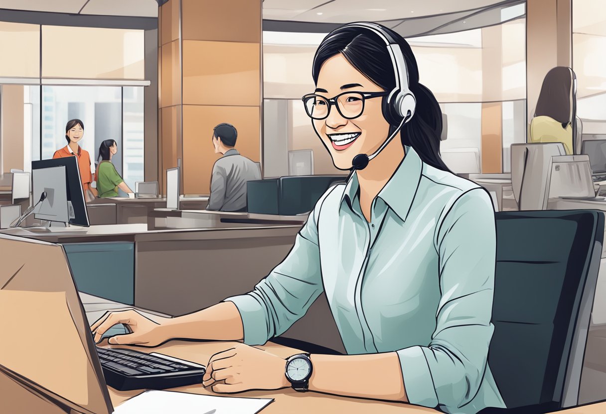 A customer service representative at HSBC Singapore answering questions with a smile