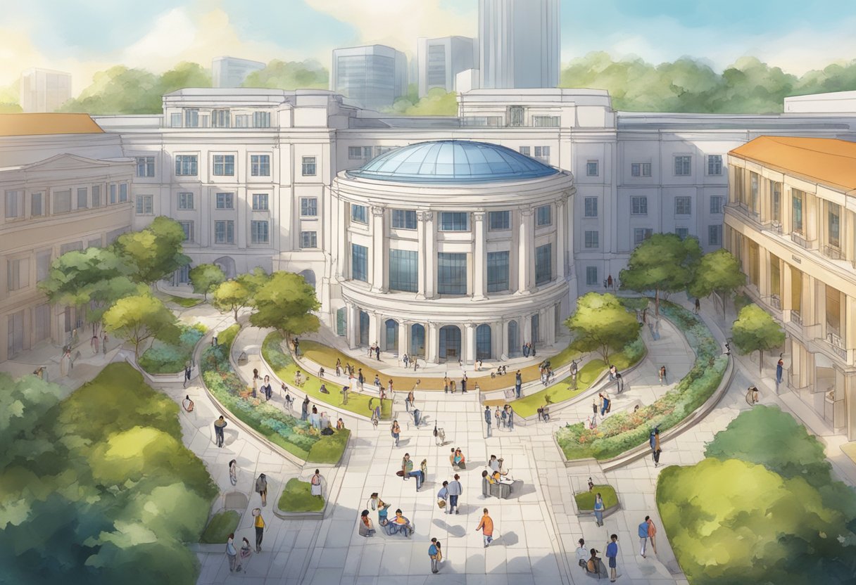 A bustling campus with students engaged in various academic activities at SMU Singapore