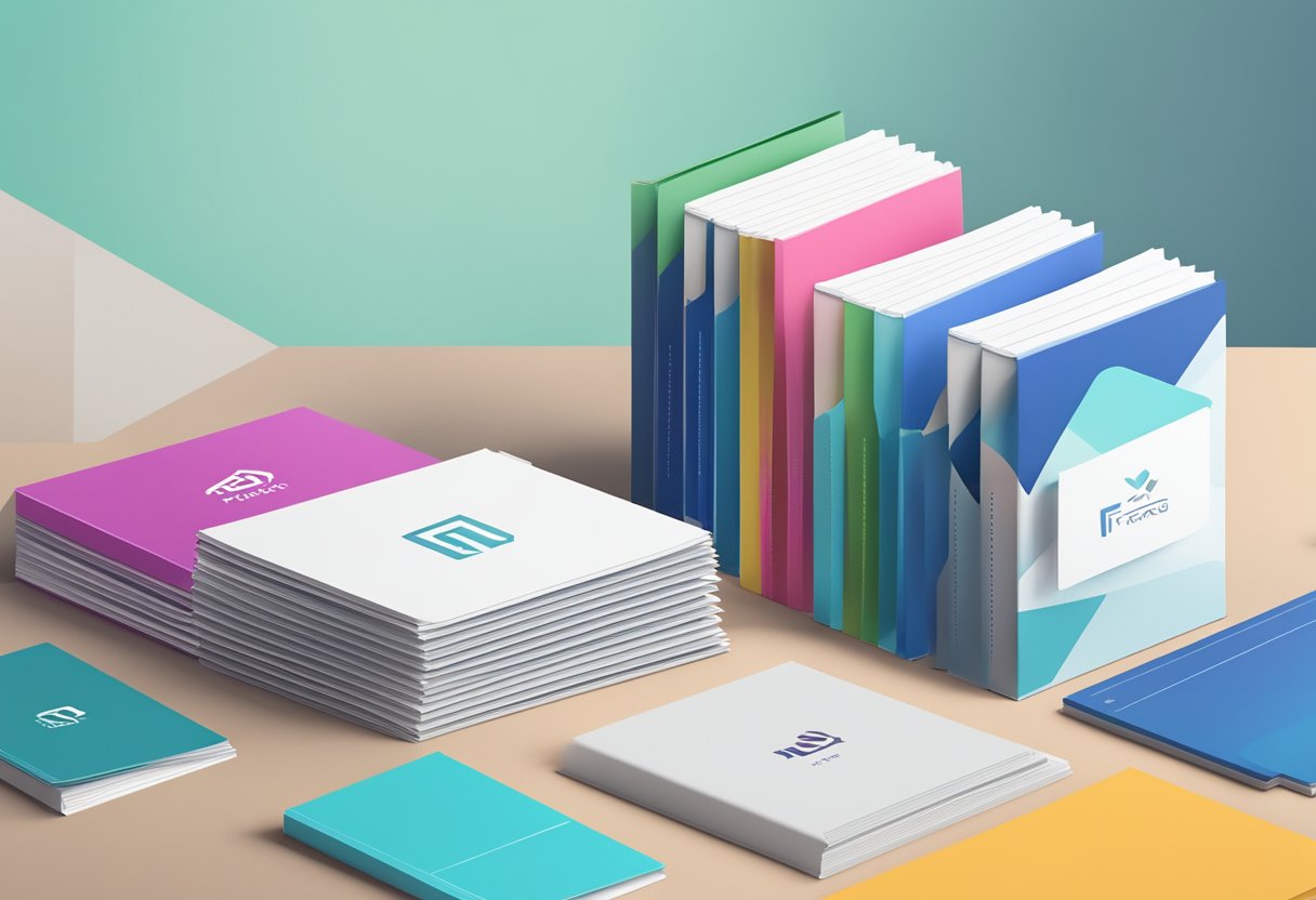 A stack of FAQ pamphlets on a clean, modern desk with a sleek logo in the corner