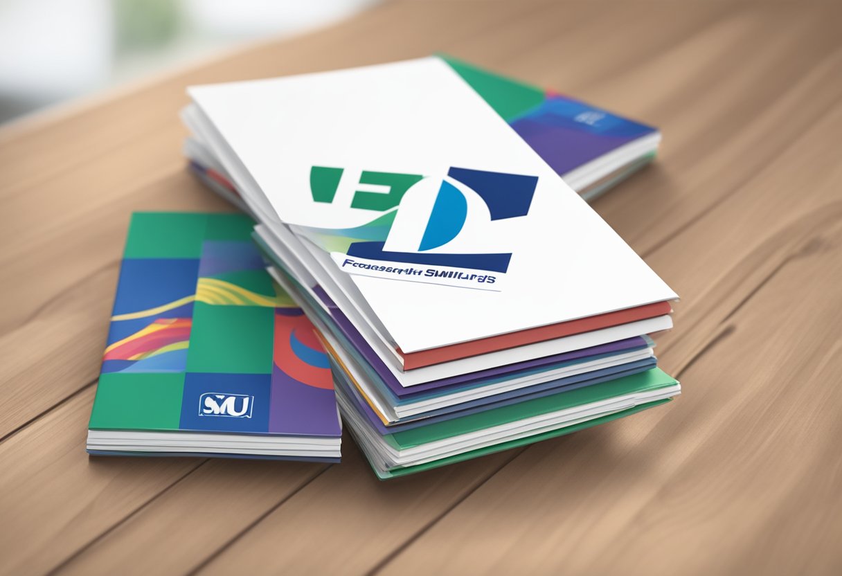 A stack of FAQ pamphlets on a table with the SMU logo in the background