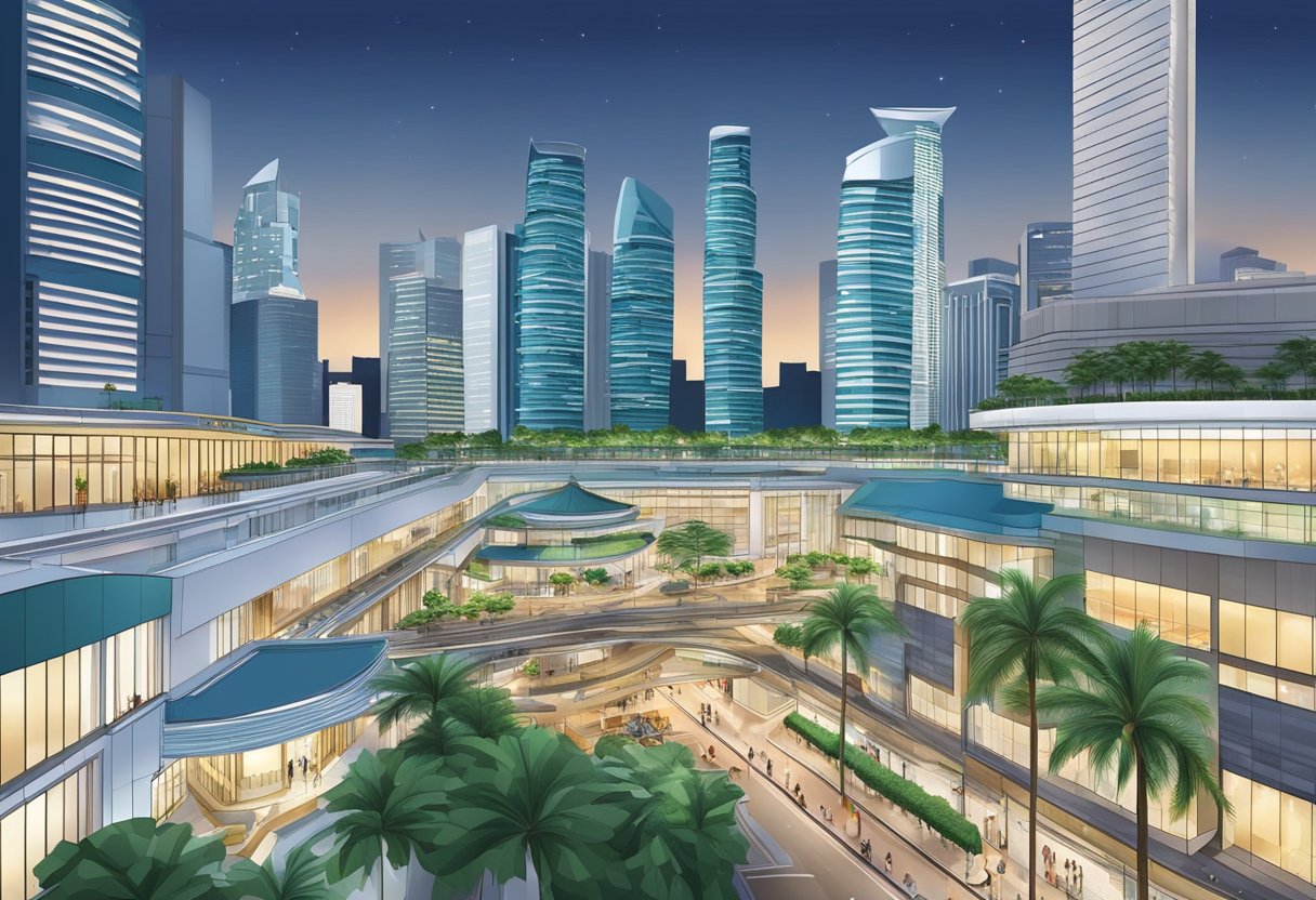 The bustling streets of Raffles City, Singapore, with modern architecture and seamless connectivity