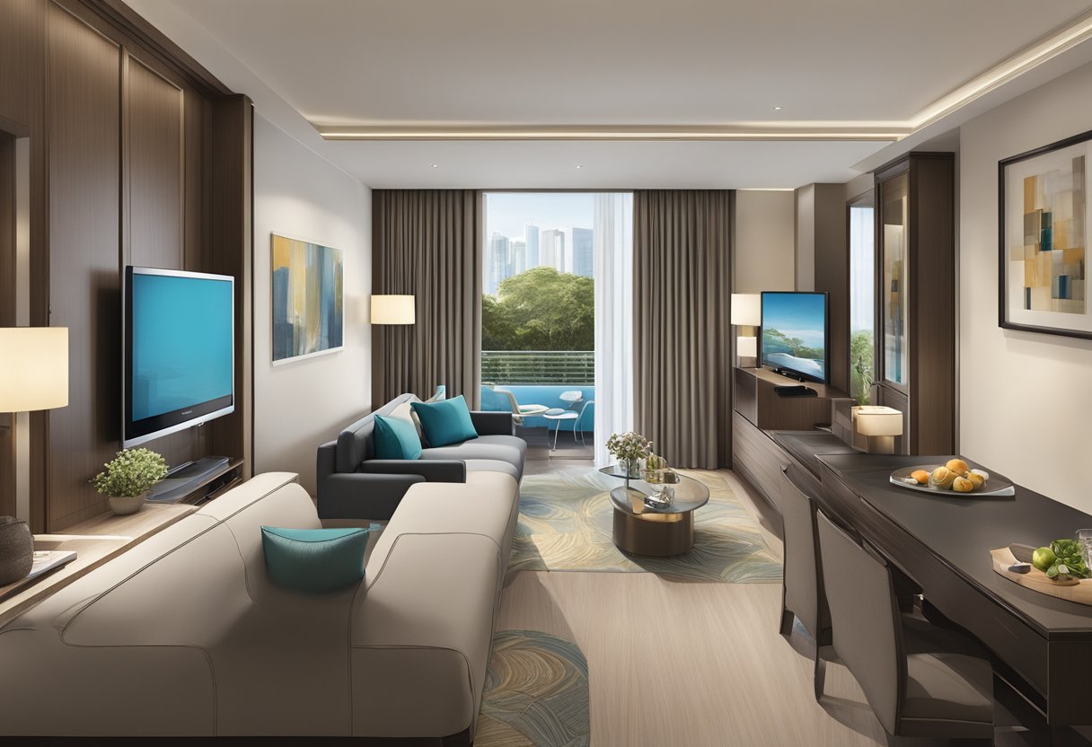 Fraser Suites Singapore offers luxurious accommodation and amenities, including a swimming pool, fitness center, and elegant furnishings