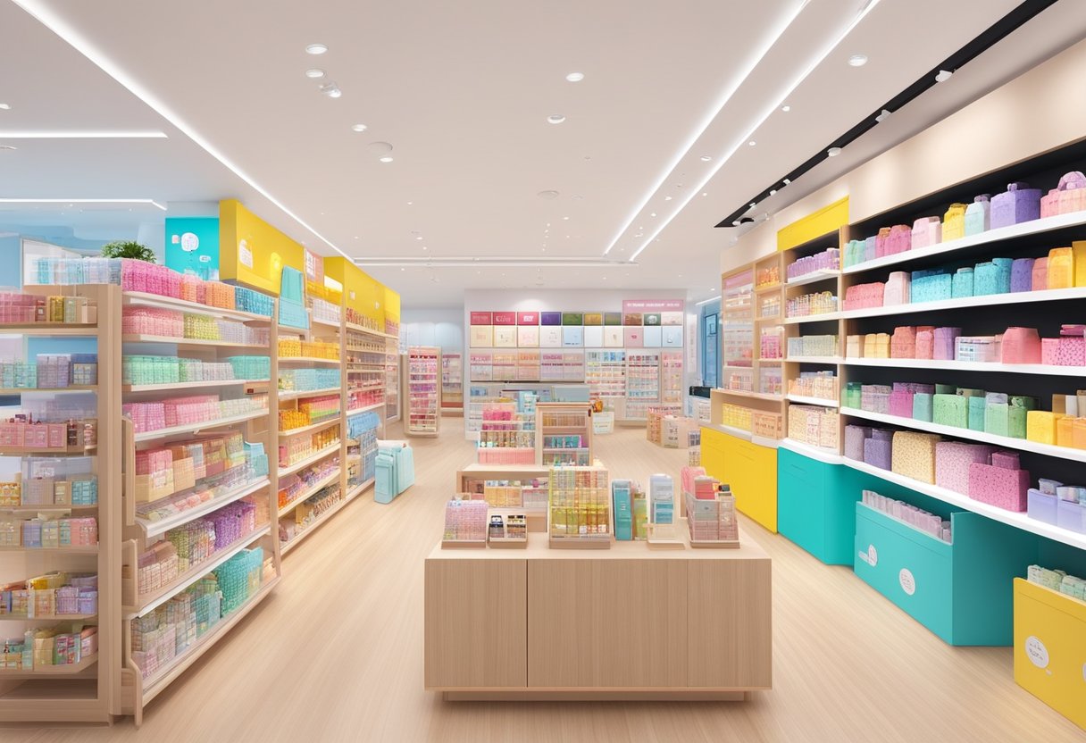 Brightly lit Miniso Singapore store with colorful displays, neatly arranged shelves, and a variety of affordable lifestyle products