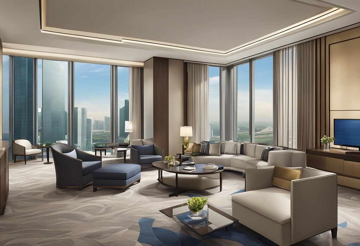 The luxurious Westin Singapore hotel boasts modern amenities and elegant accommodations with stunning city views