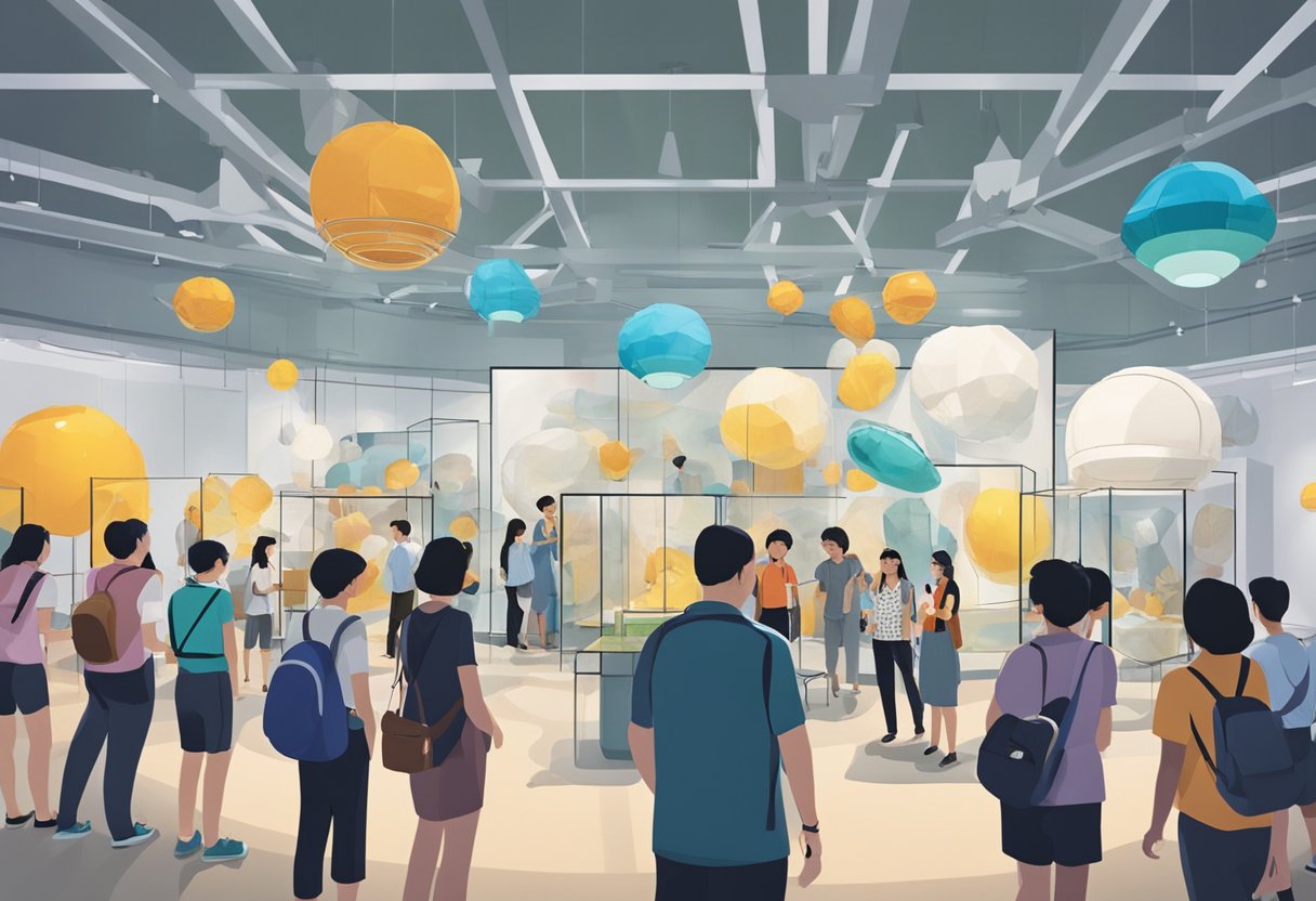 Visitors gather around interactive exhibits at Singapore's Art Science Museum, seeking information and inspiration