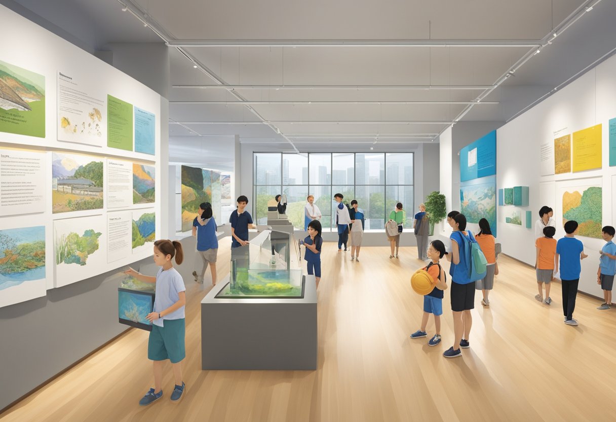 Visitors explore interactive exhibits at the Singapore Art Science Museum, reading frequently asked questions about the museum's unique blend of art and science