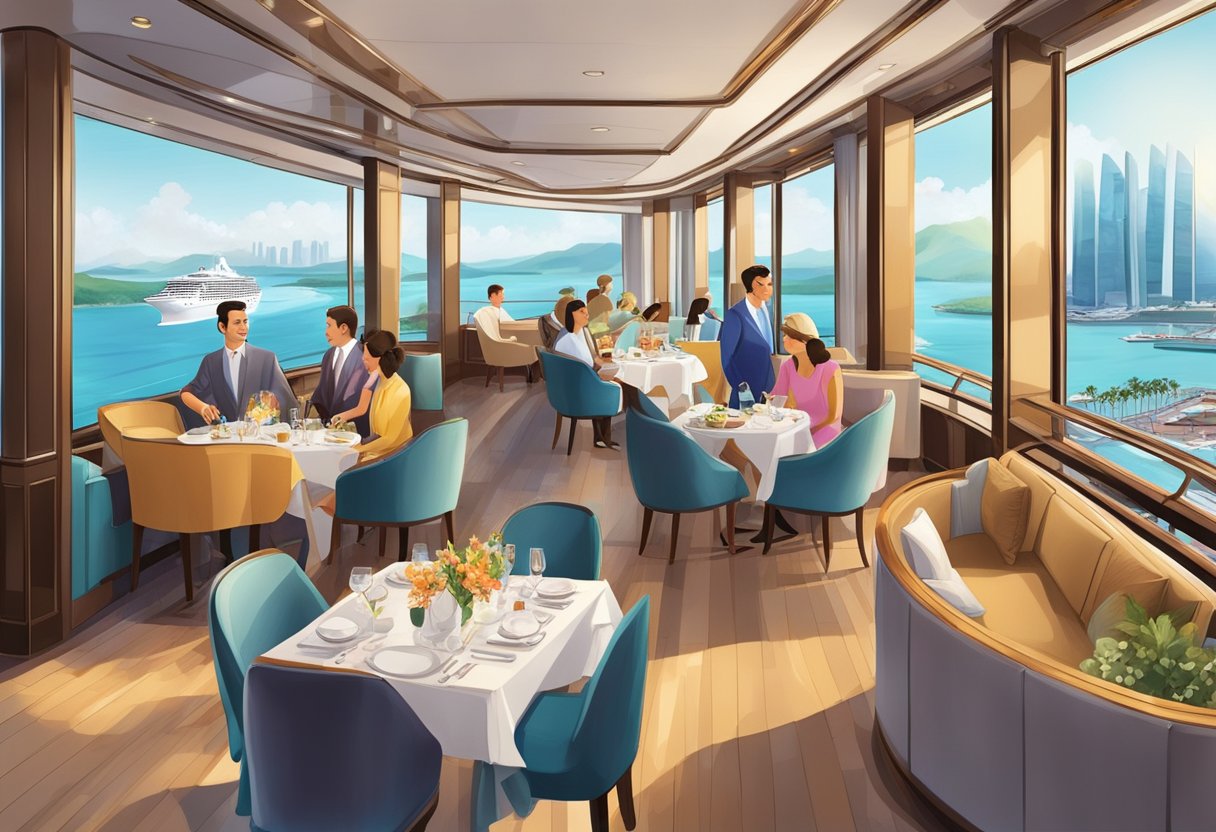Passengers enjoying panoramic views, luxurious amenities, and world-class dining on a Singapore cruise ship