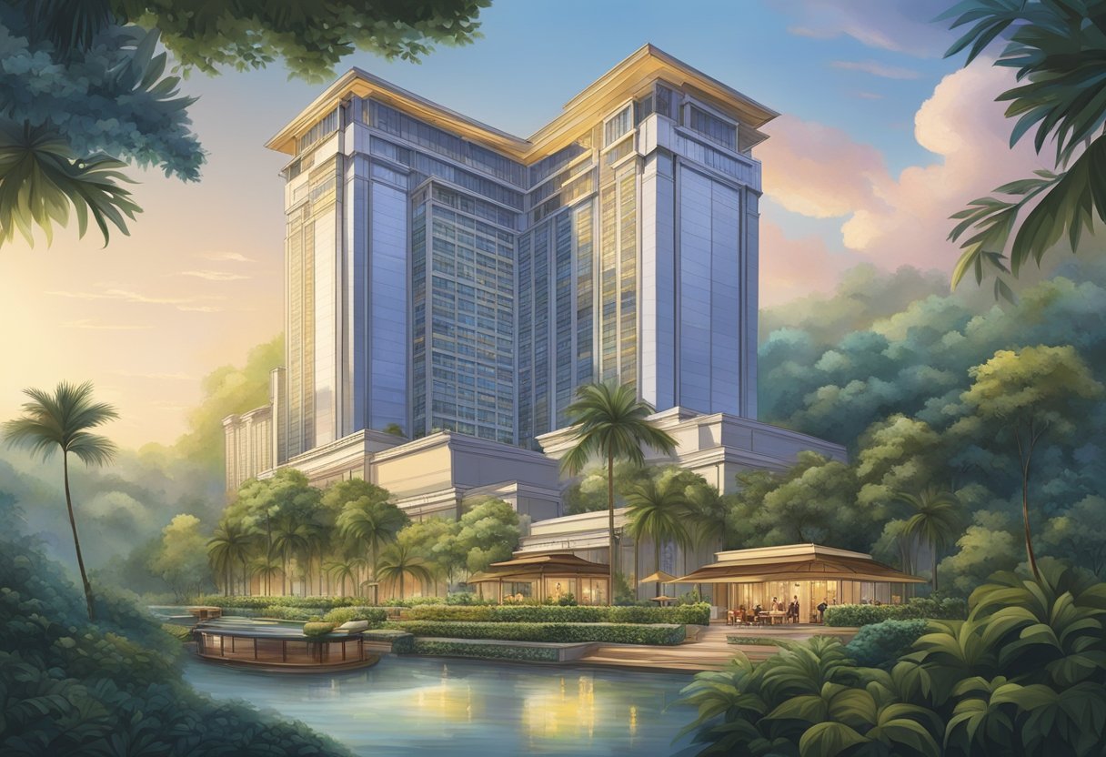 The iconic Shangri-La Singapore hotel, surrounded by lush gardens and towering skyscrapers, offers a range of luxurious accommodation options