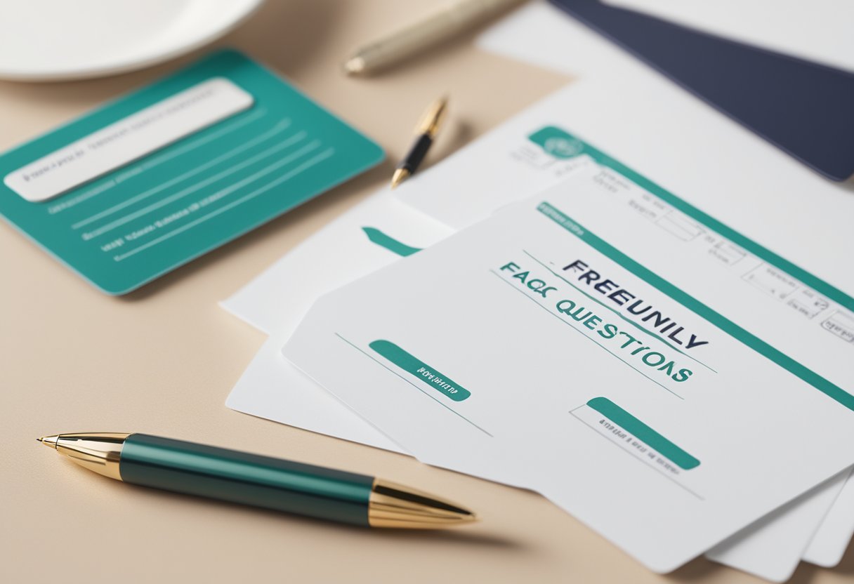 An arrival card sitting on a clean, white table with a pen next to it. The card has "Frequently Asked Questions" printed at the top