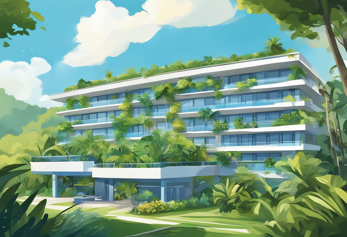The ibis budget Singapore West Coast sign stands tall against a backdrop of lush greenery, with a clear blue sky overhead