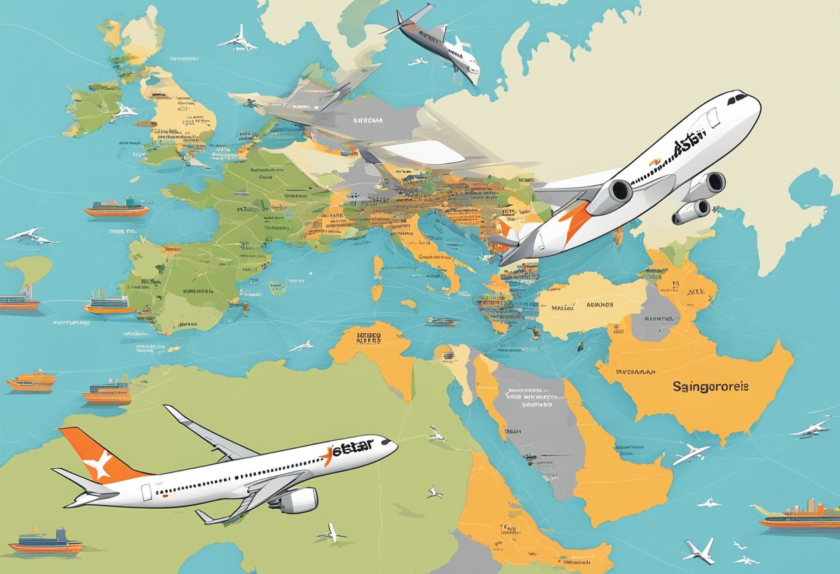 Jetstar Asia's Network and Destinations, with planes flying to various destinations from Singapore