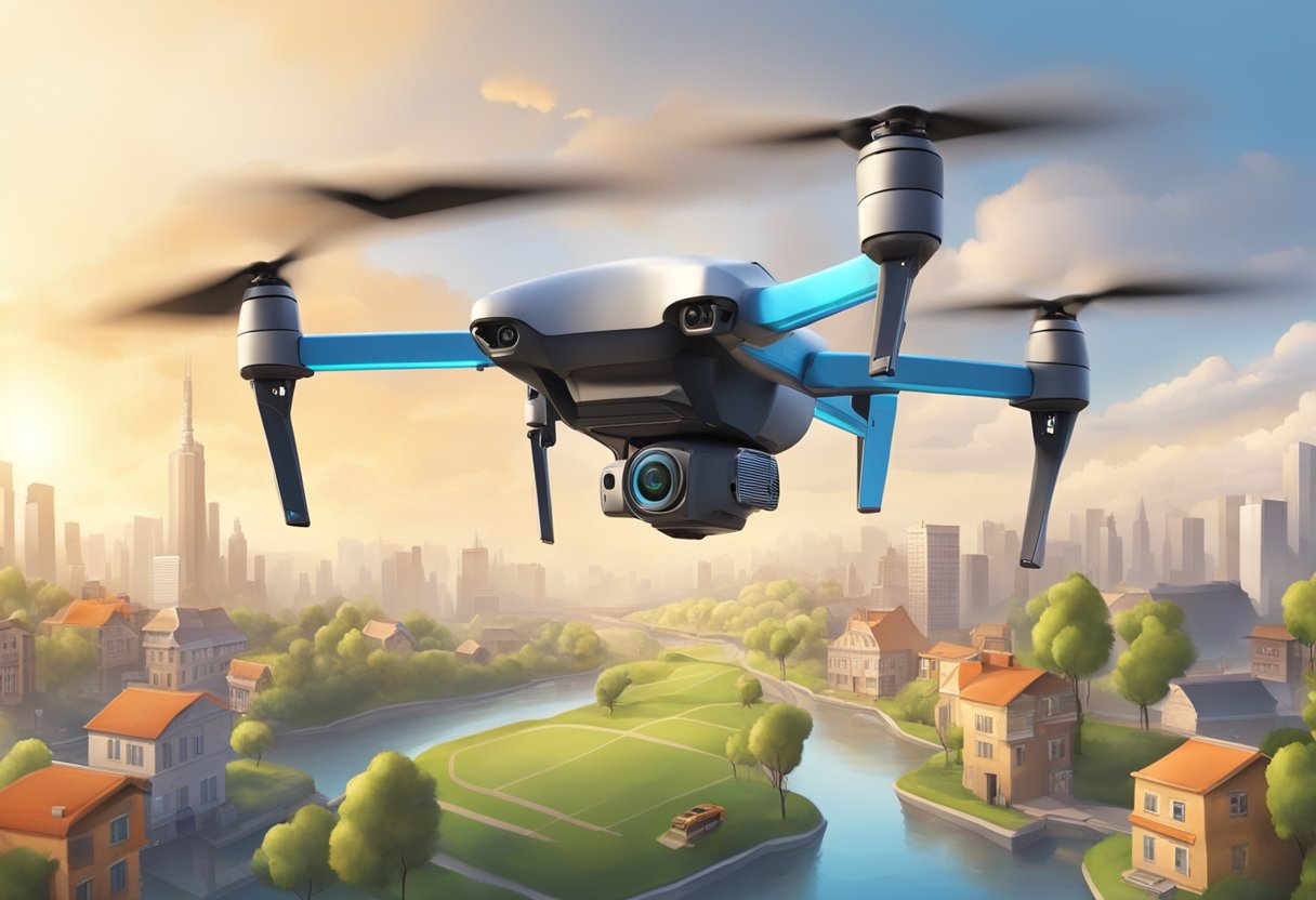 Drones fly over urban and rural areas, delivering packages and performing inspections. They are equipped with advanced sensors and cameras, revolutionizing industries