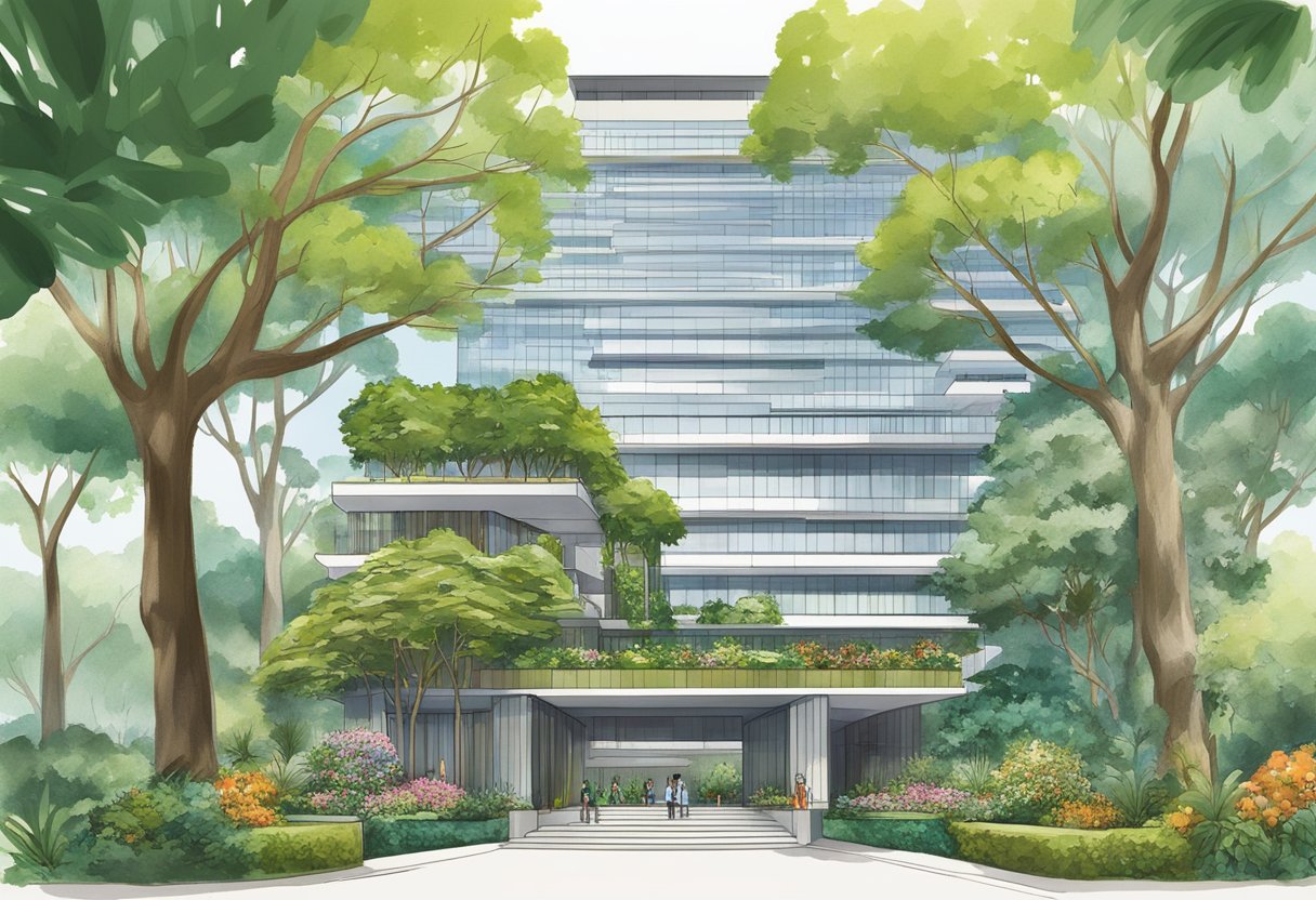 The Shangri La Hotel in Singapore sits at 22 Orange Grove Road, surrounded by lush greenery and a grand, modern facade