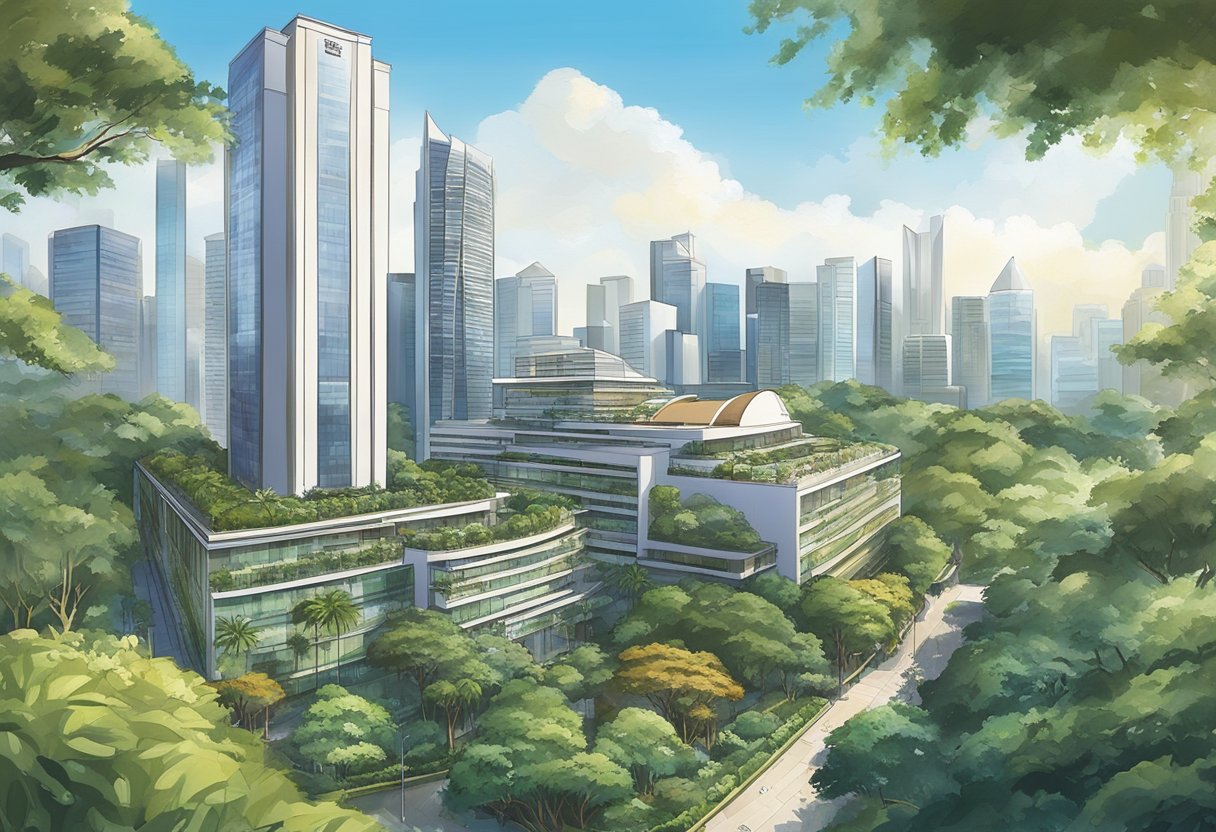 The Shangri La Hotel Singapore, located at 22 Orange Grove Road, offers a stunning view of the city skyline and lush greenery