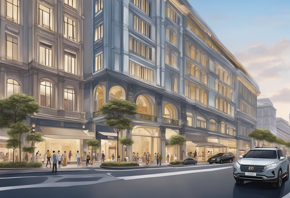 The bustling streets of Singapore showcase Fendi's elegant boutiques, adorned with sleek architecture and luxurious displays
