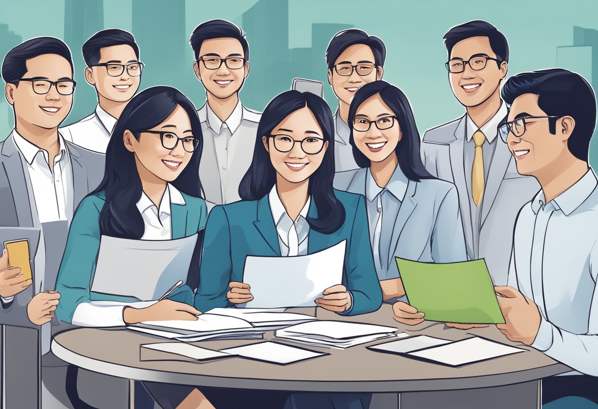 Employees at Kaplan Singapore receiving promotions and certificates, with a sense of accomplishment and career progression evident in their expressions