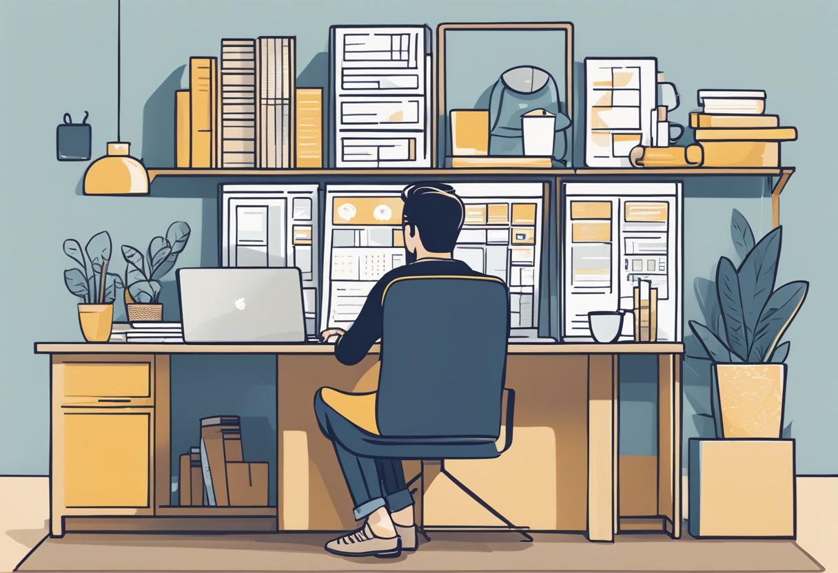 A person browsing through various categories on the Locanto Singapore website, with a laptop open and a cup of coffee nearby