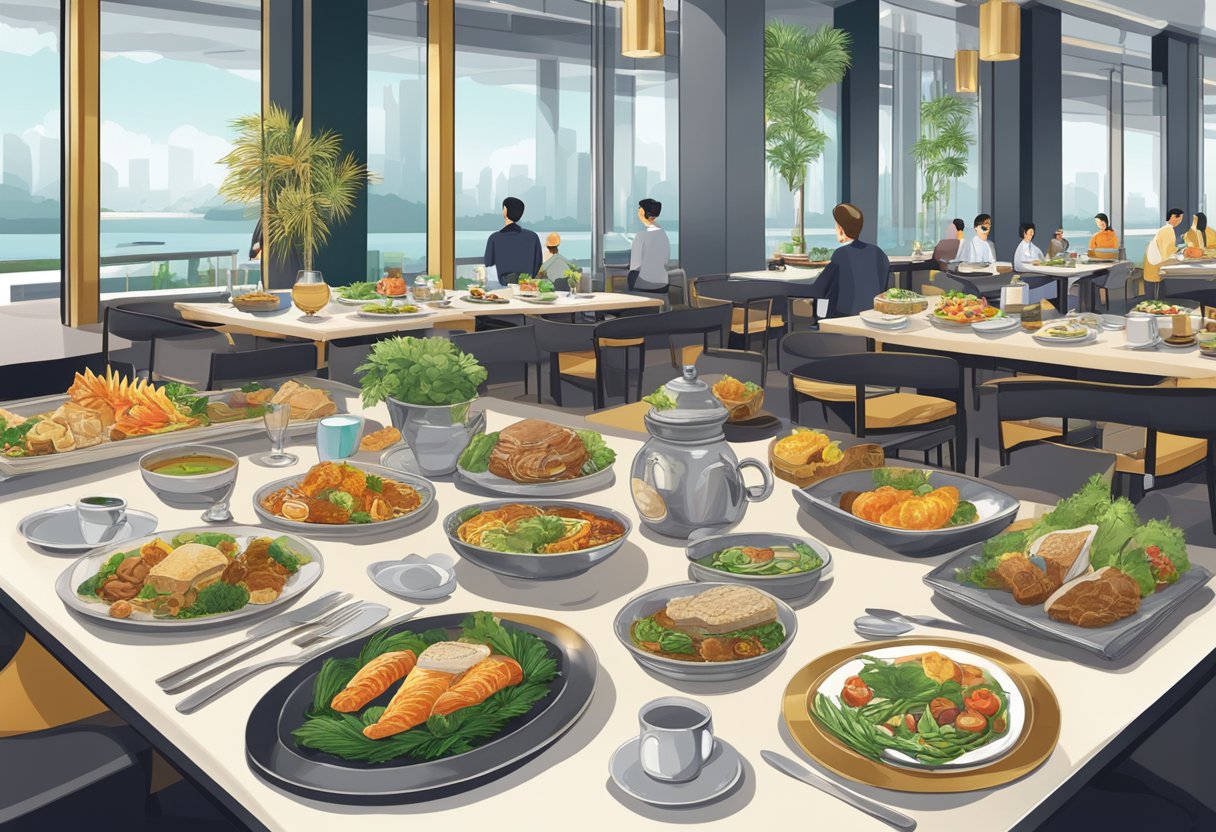A table filled with awards and recognitions for top restaurants in Singapore