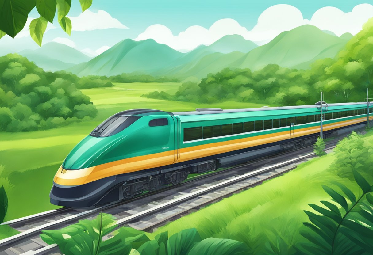 A train travels through lush green landscapes from Singapore to Bangkok