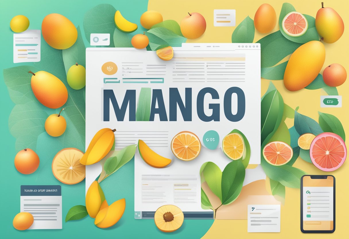 A vibrant mango fruit surrounded by a variety of frequently asked questions about Singapore, displayed on a modern and clean interface