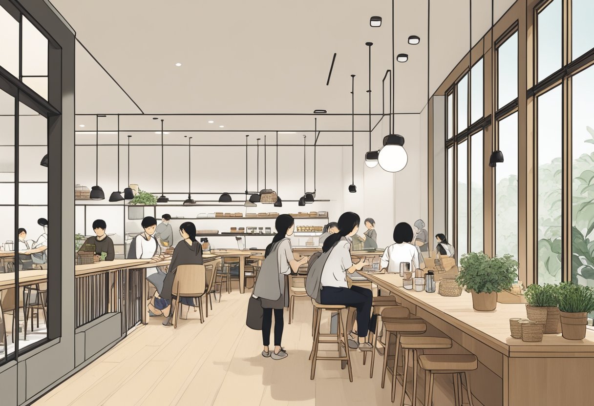 The Muji Cafe in Singapore bustles with customers enjoying minimalist decor and savoring organic, Japanese-inspired dishes