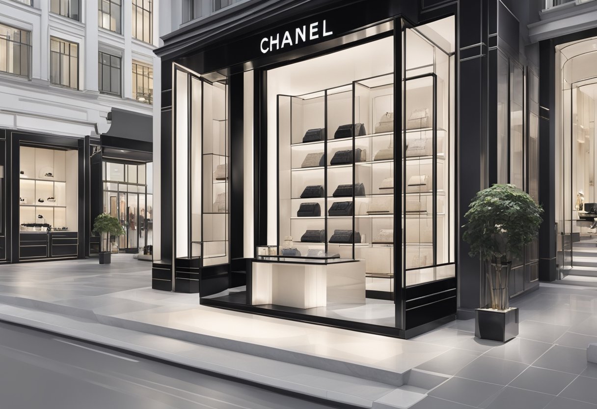 The iconic Chanel logo adorns a sleek boutique in the heart of Singapore, surrounded by elegant displays of haute couture and fashion