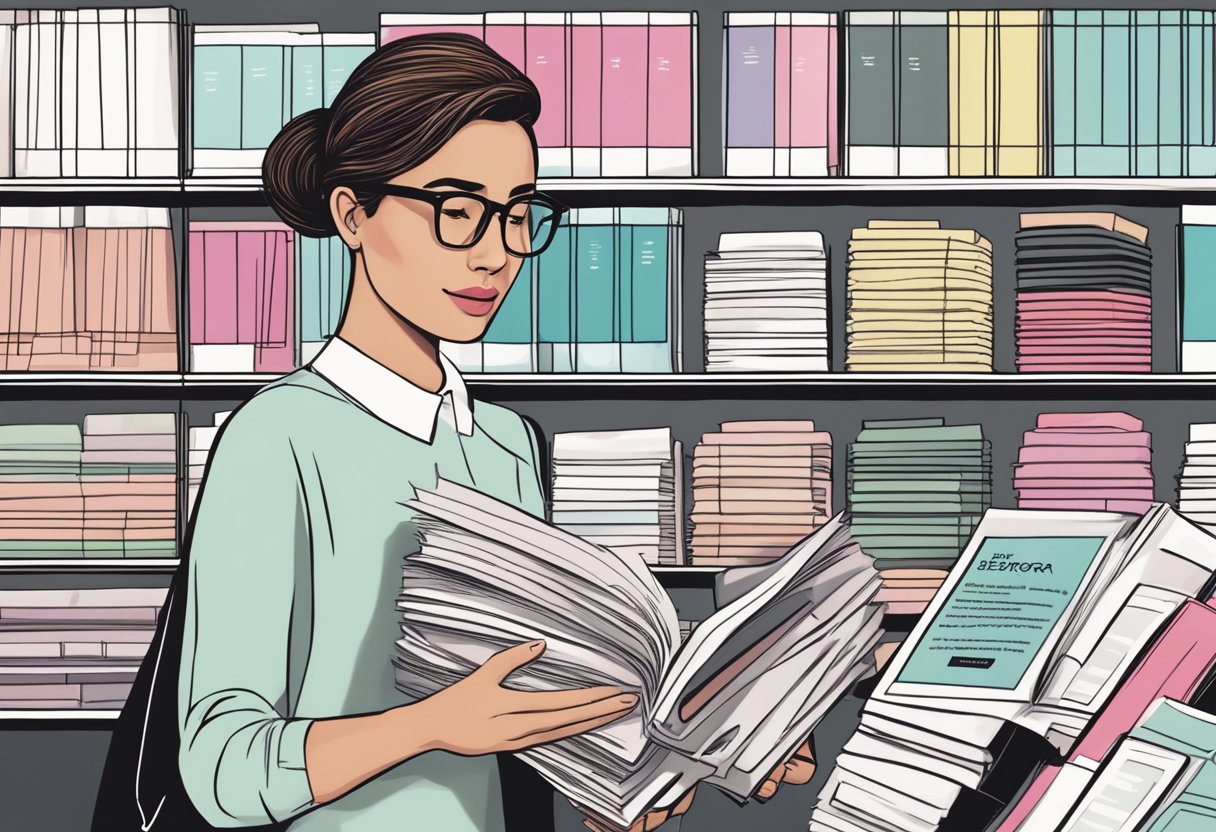 A customer browsing through a stack of Frequently Asked Questions pamphlets at the Sephora store in Singapore