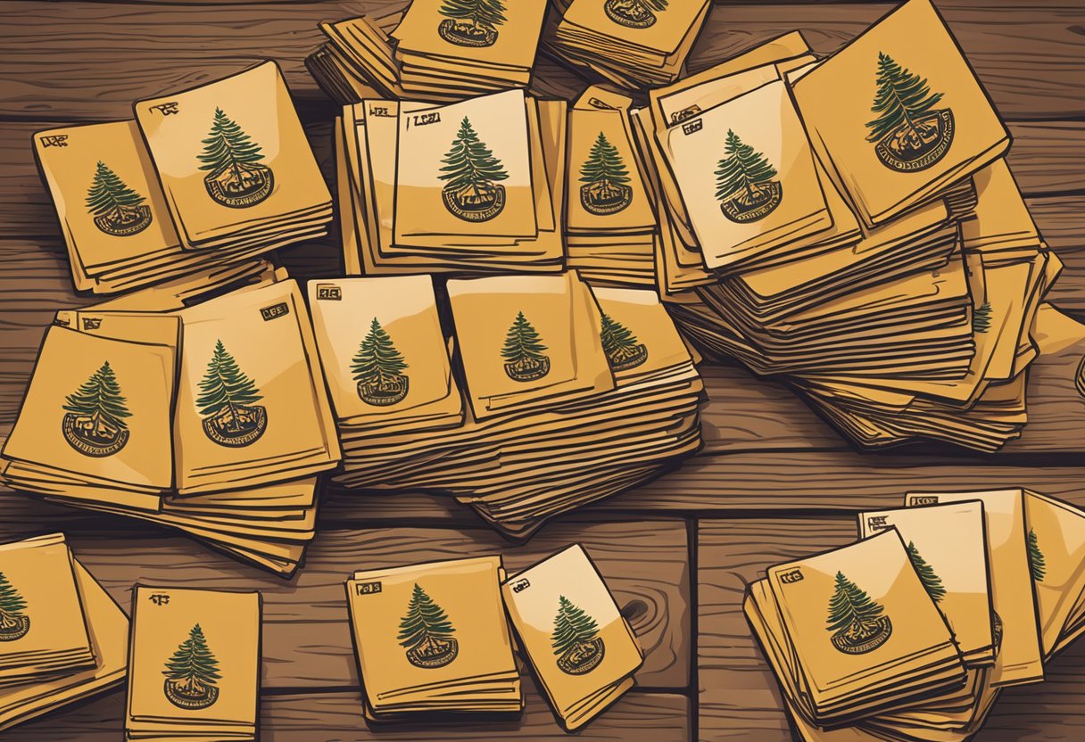 A stack of FAQ cards on a wooden desk with the Timberland logo in the background
