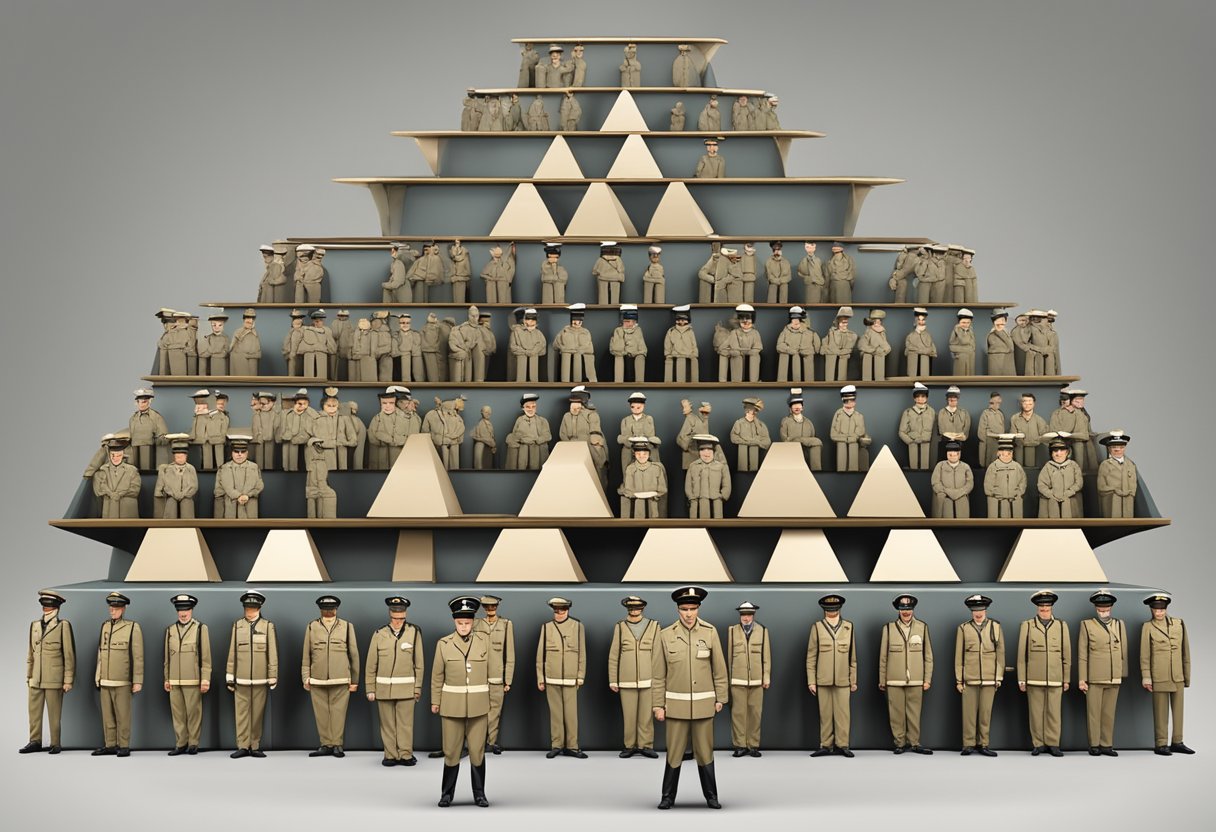 A hierarchical pyramid with the Commissioner at the top, followed by Deputy Commissioners, Assistant Commissioners, Superintendents, Inspectors, and Constables at the base