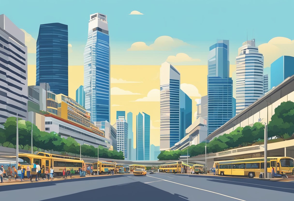 The bustling streets of Singapore with the iconic Prudential building standing tall among the modern skyscrapers