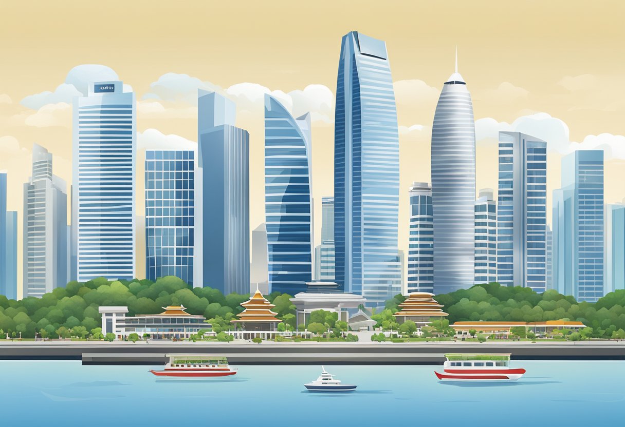 Prudential Singapore's iconic skyline with the city's modern skyscrapers towering against a backdrop of clear blue skies