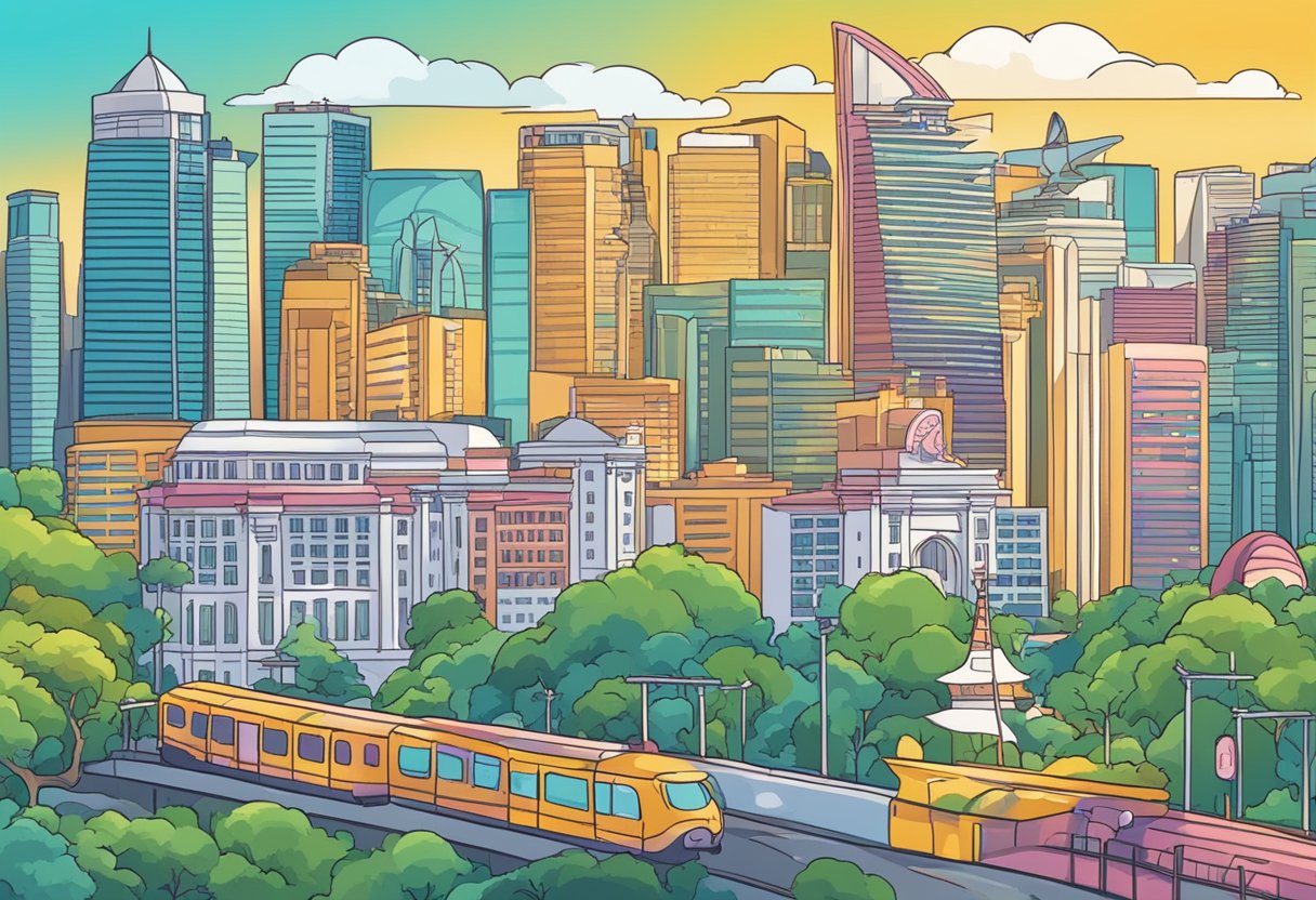 A colorful race card with "Frequently Asked Questions" text, set against a backdrop of iconic Singapore landmarks