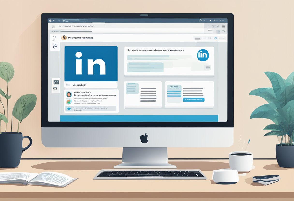 A computer screen displaying the LinkedIn Singapore website with a list of frequently asked questions and a logo at the top