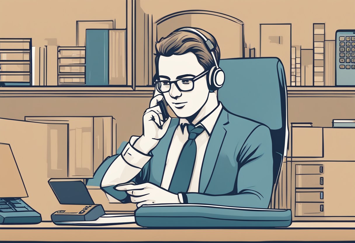 A person dialing a DBS hotline number with a phone in hand