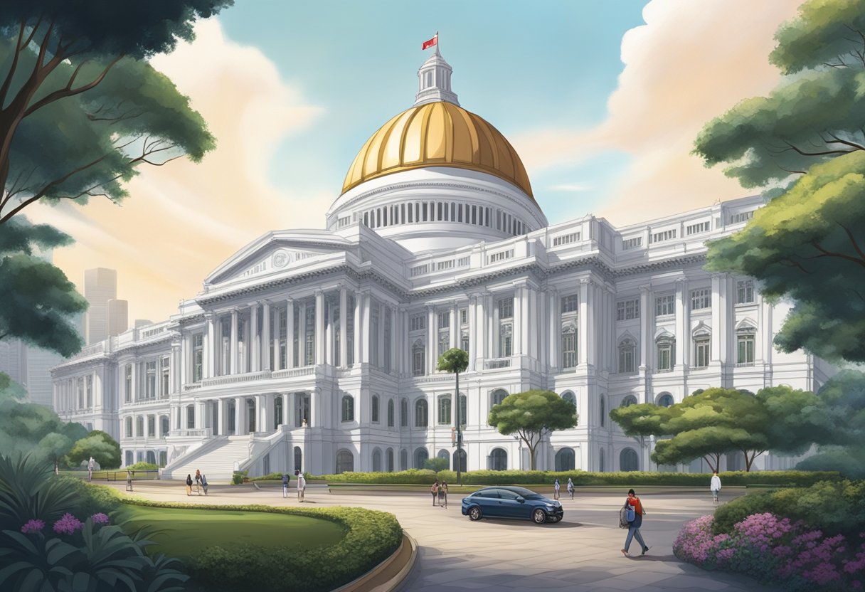 The grand architecture of Capitol Singapore rises against the city skyline, with its iconic dome and intricate detailing