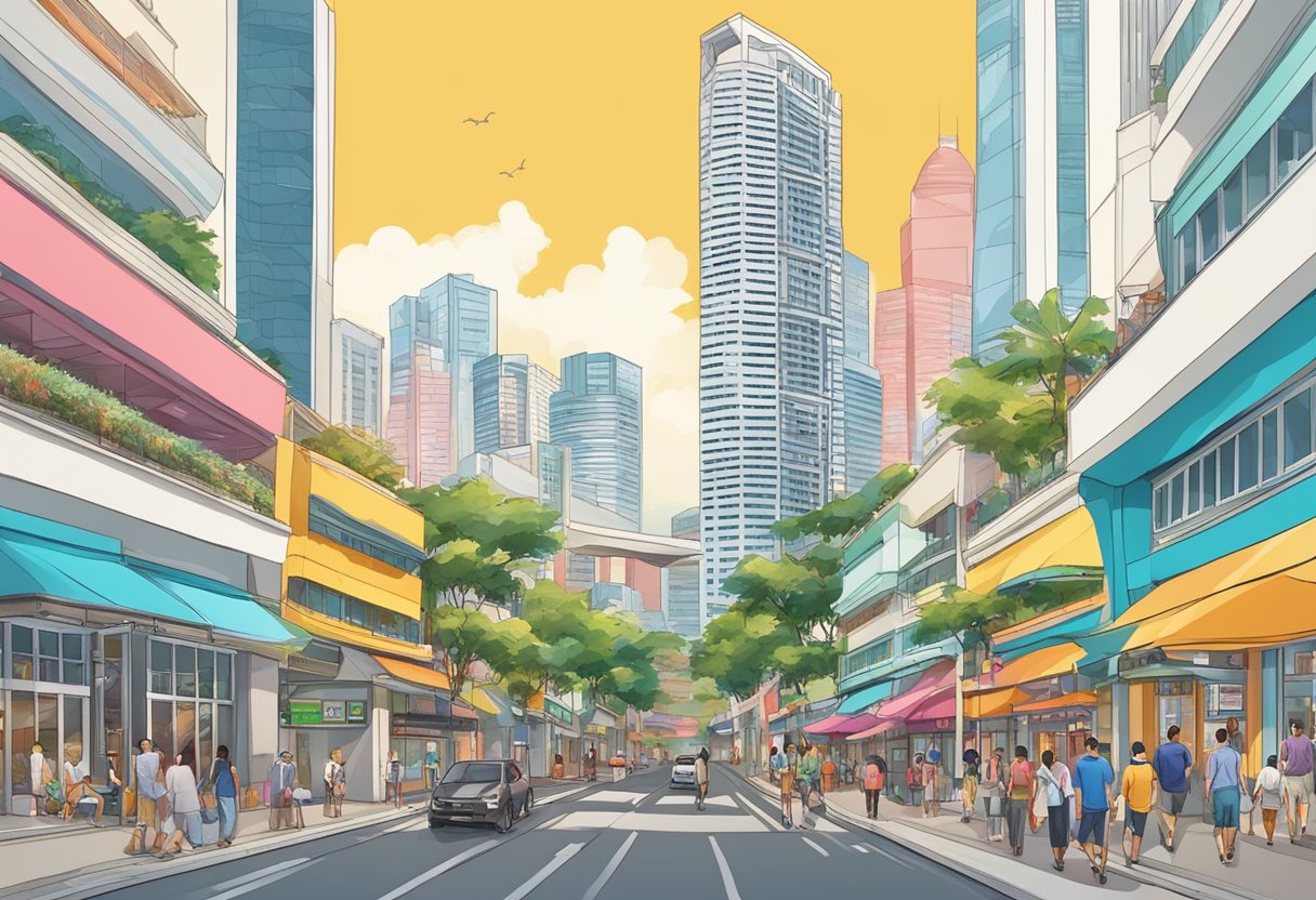 Capitol Singapore today: bustling streets, modern architecture, vibrant colors, and a mix of locals and tourists